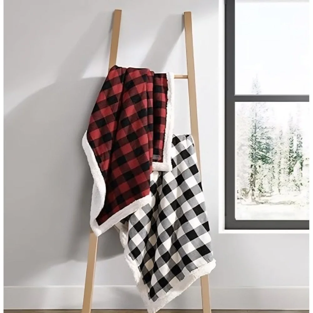 Eddie Bauer~Cabin Plaid Red Sherpa 50x60